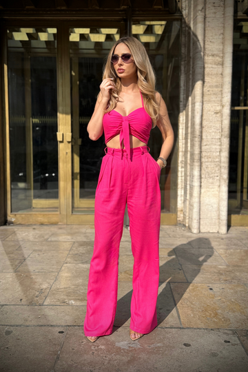 Set dama din doua piese - top si pantaloni lungi din in