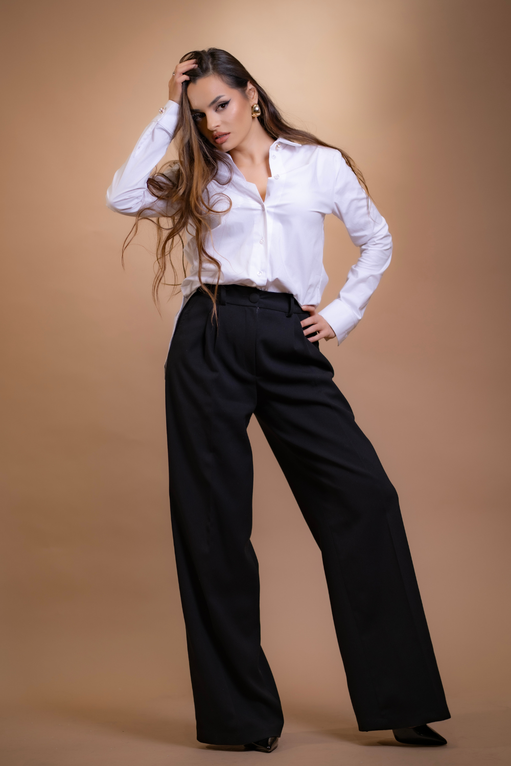 PANTALONI LARGI CU DOUA PLIURI