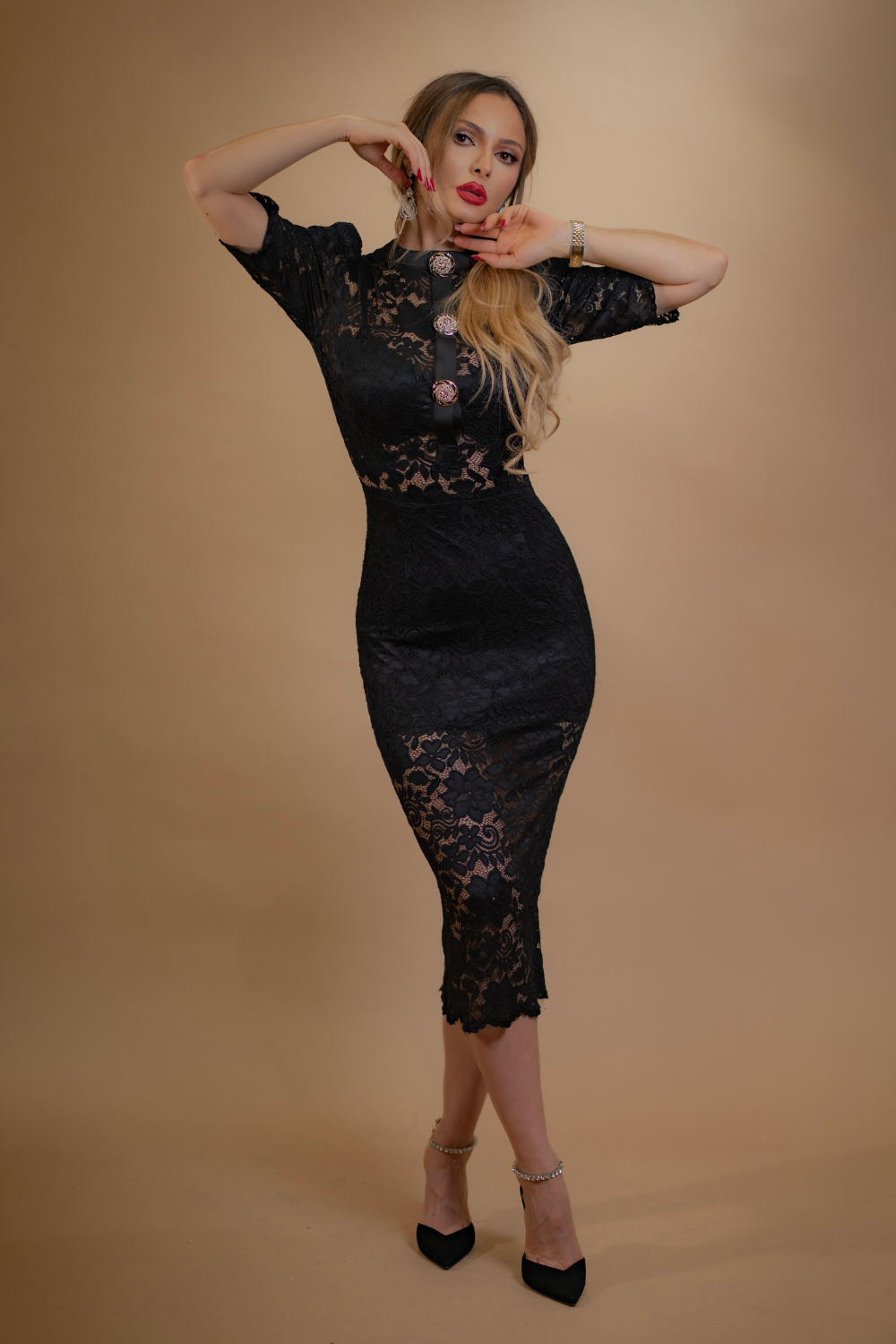 Rochie Midi din Dantela Neagra